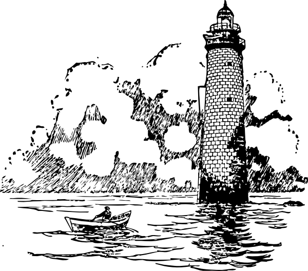 Lighthouse Clipart Sailboat - Lighthouse Drawing With Boats (600x528), Png Download