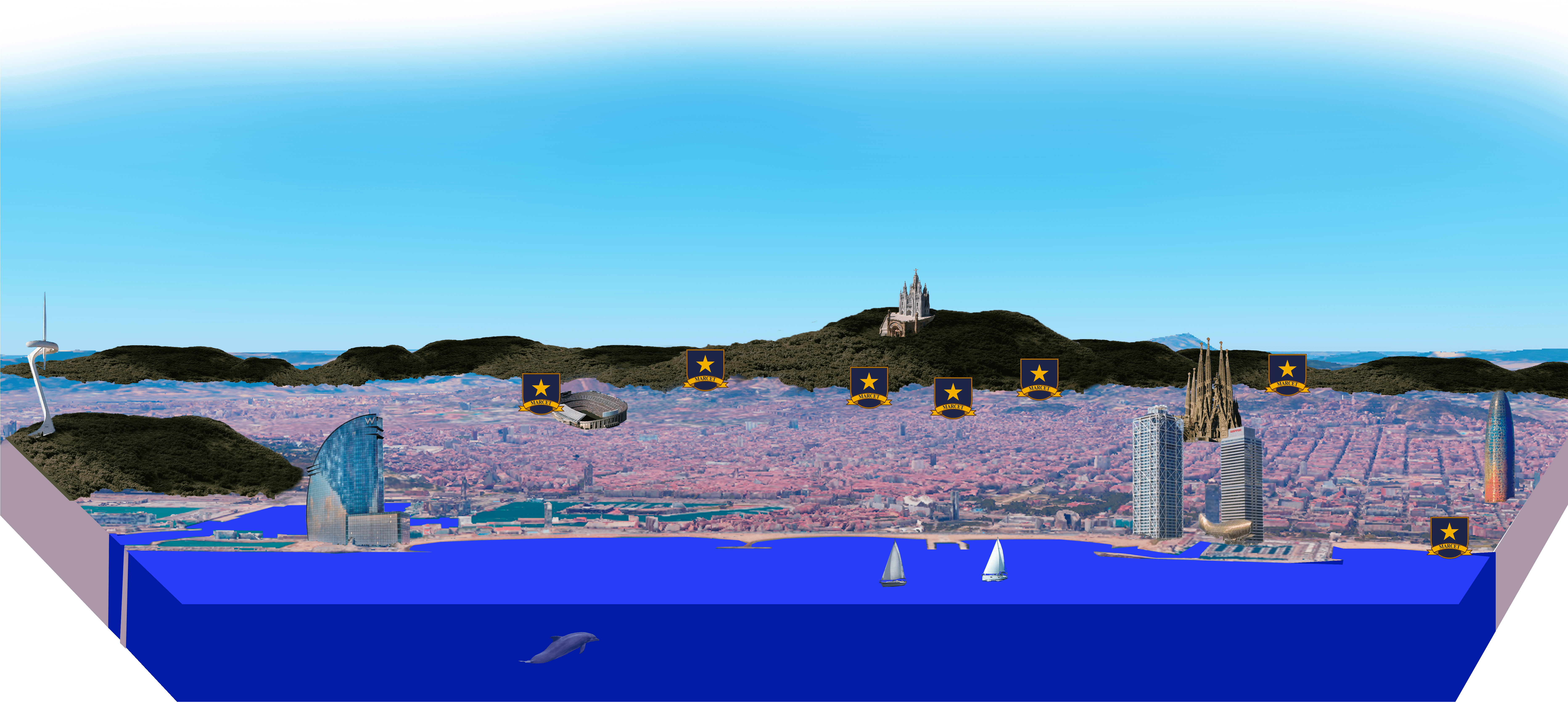 Mapa Bcn Escudos - Sea (7458x3384), Png Download