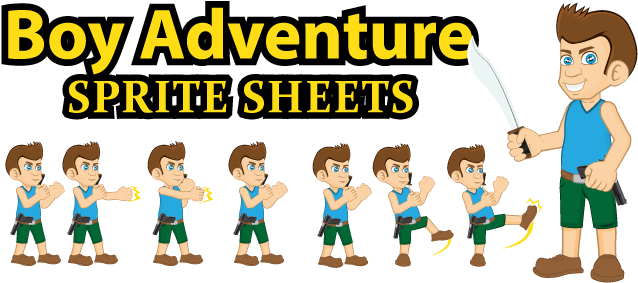 Boy Adventure Sprites Sheet - Graphics (650x290), Png Download