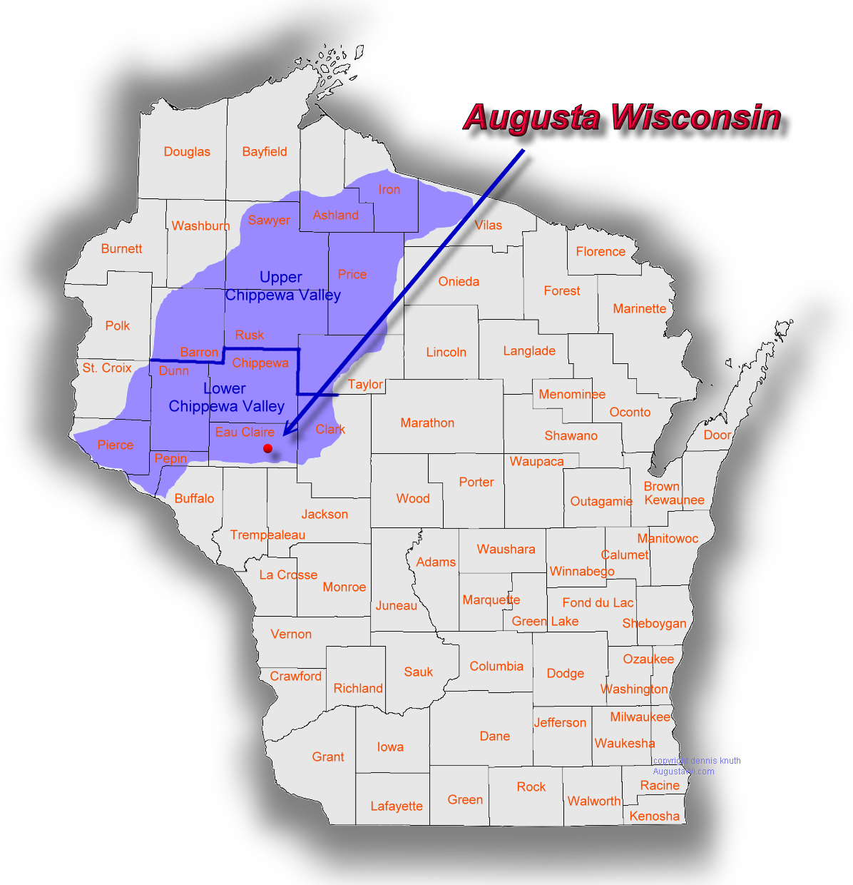 The Map Of Counties In Wisconsin And The - Chippewa Valley Wisconsin Map (1196x1240), Png Download