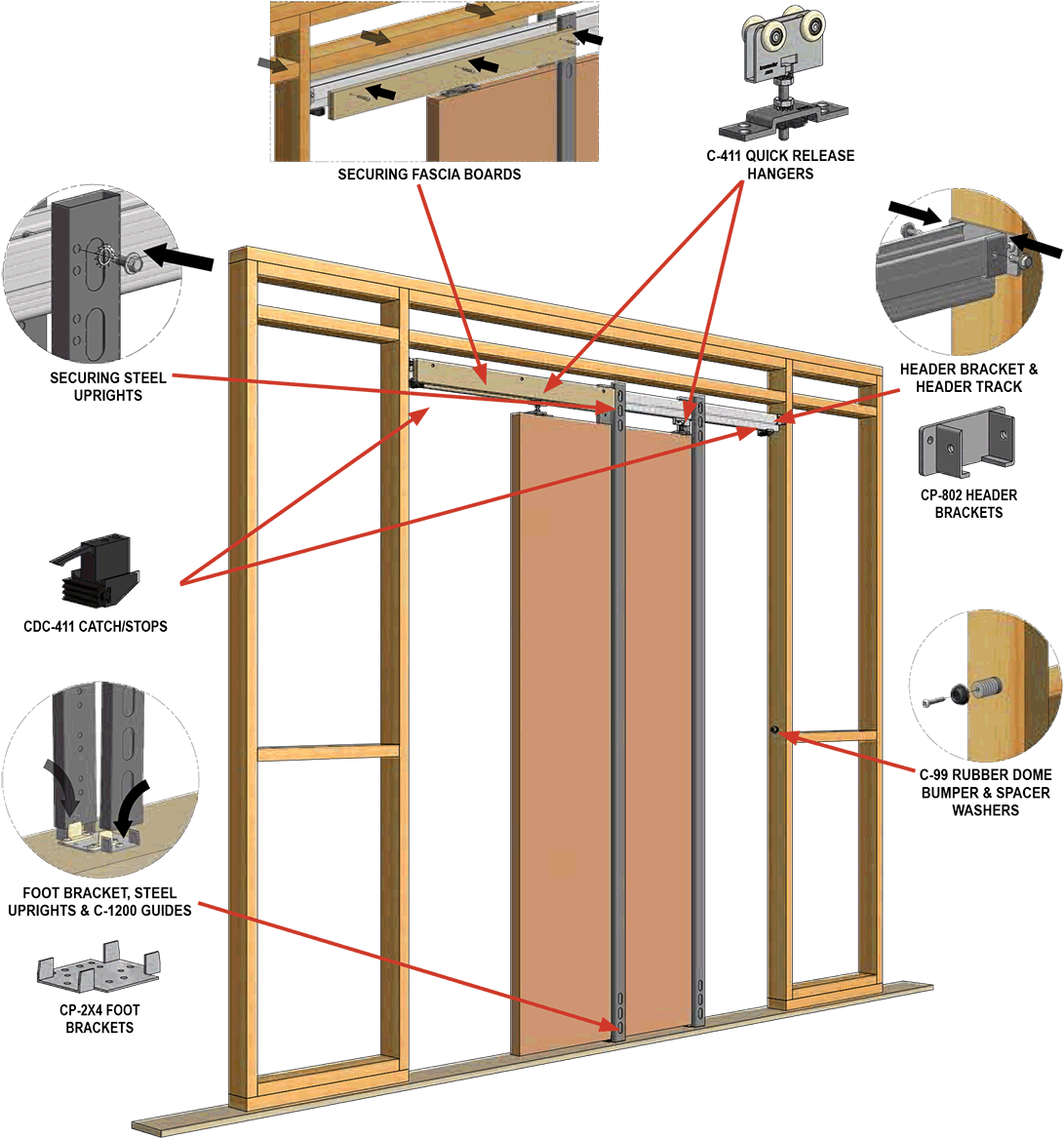 Pocket Door Hardware - Pocket Sliding Door Detail (1100x1181), Png Download