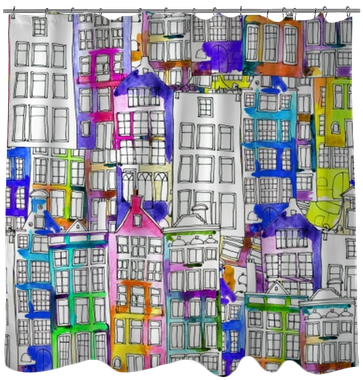 Seamless Pattern Eith Watercolor Amsterdam Houses Shower - Watercolor Painting (400x400), Png Download