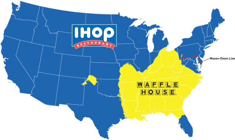 America Might Be A Fast Food Nation, But At Least It's - Waffle House Map (800x450), Png Download