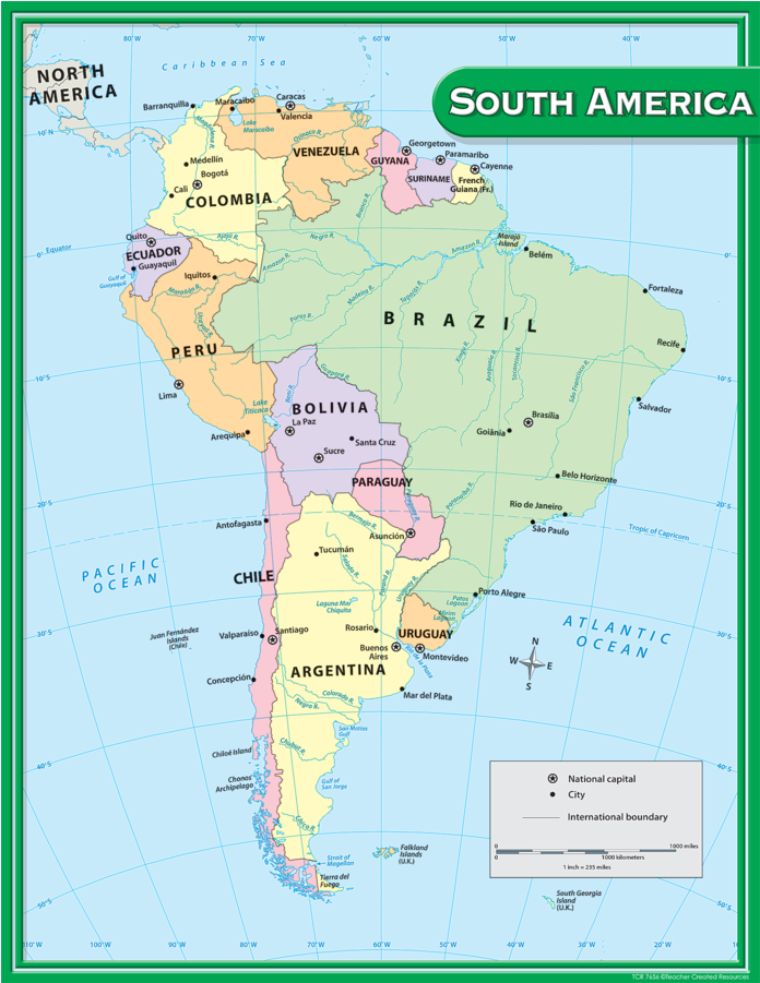 Tcr7656 South America Map Chart Image - Teacher Created Resources South America Map Chart (900x900), Png Download