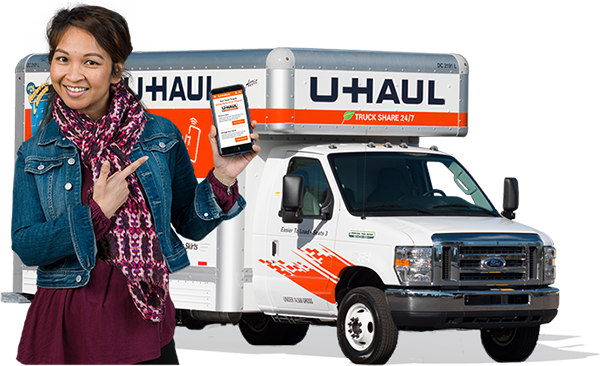 Woman Renting A U Haul Truck On Through The U Haul - 24 7 Truck Share Uhaul (600x366), Png Download