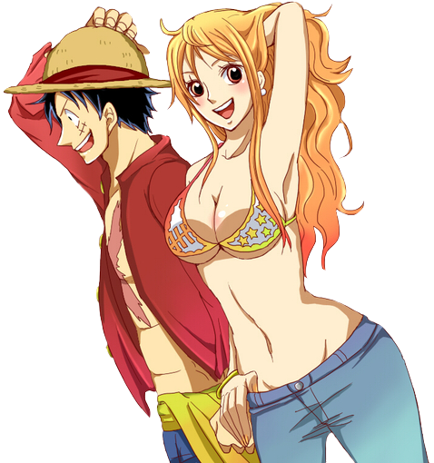 One Piece, Nami, And Luffy Image - One Piece Luffy Nami Png (500x529), Png Download