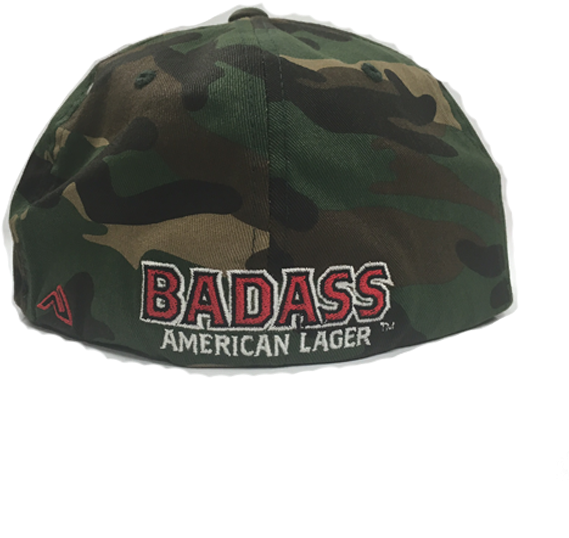 Camo Fitted Hat W/ Badass On Back - Baseball Cap (600x730), Png Download