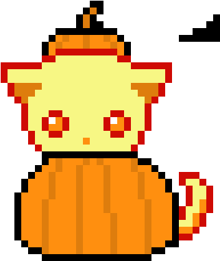 Pumpkin Pie - Pixel Cat With Fish (340x420), Png Download