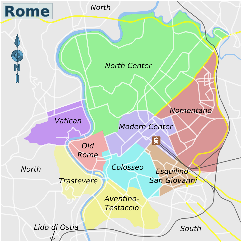 Rome Districts Map - Colosseum In Rome Map (1019x1019), Png Download