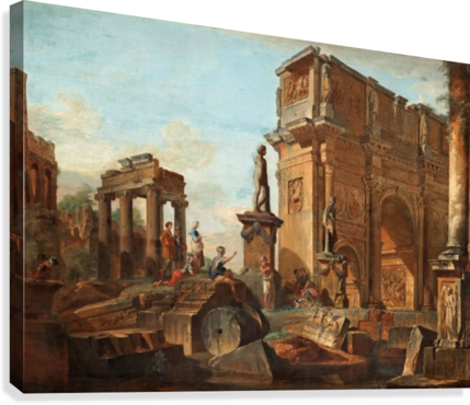 Old Famous Buildings In Rome Canvas Print - Capriccio With Figures At The Roman Ruins (429x370), Png Download