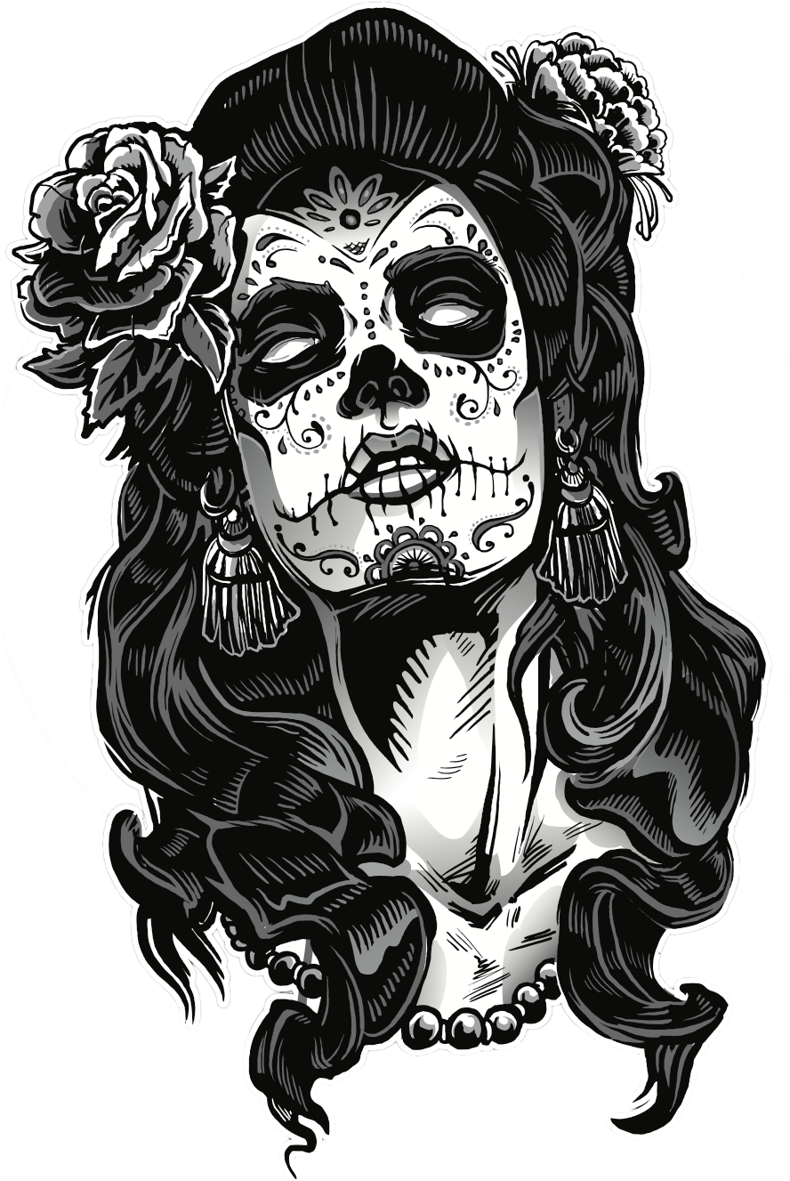 Dios De La Muertos Leg Upperleg Thigh - Dia De Los Muertos Black And White (887x1335), Png Download