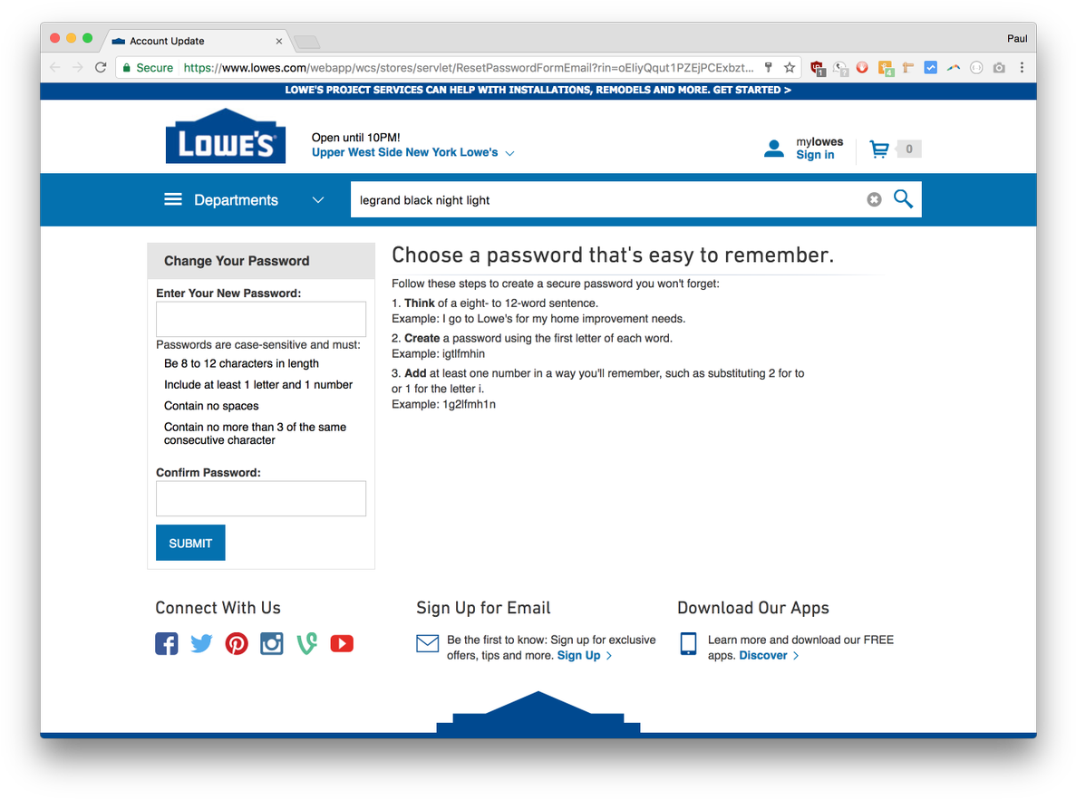 Limiting Passwords To 12 Characters And Having Arbitrary - Lowe's (1200x891), Png Download