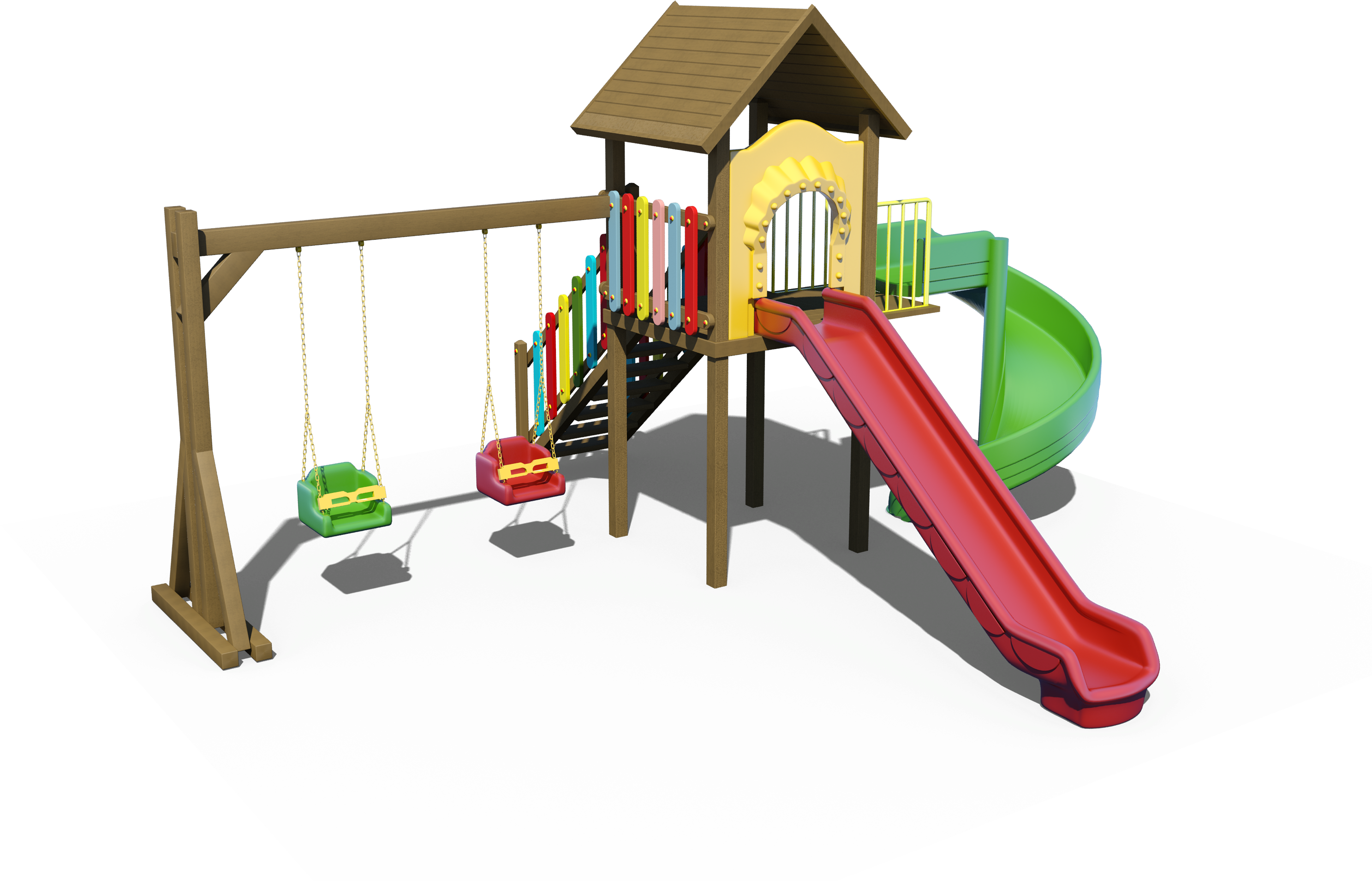 Wooden Outdoor Playground With 2 Slides And 2 Swings - Playground (3000x2250), Png Download
