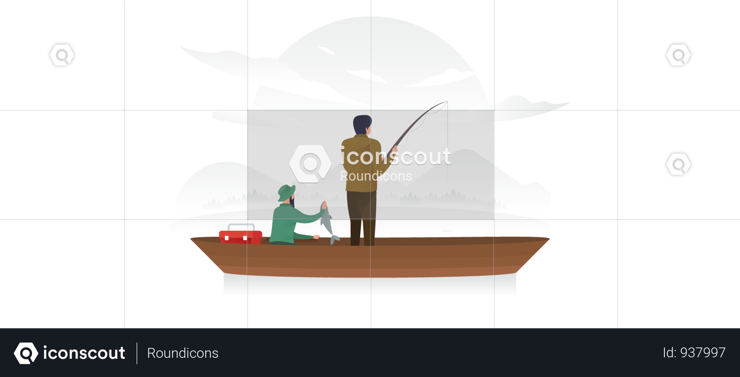 Two Men Fishing At A River - Fisherman (1500x766), Png Download