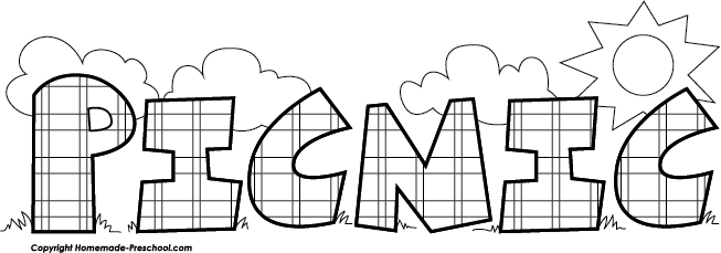 Picnic Basket Clipart School Picnic - Picnic Clip Art Black And White (653x229), Png Download