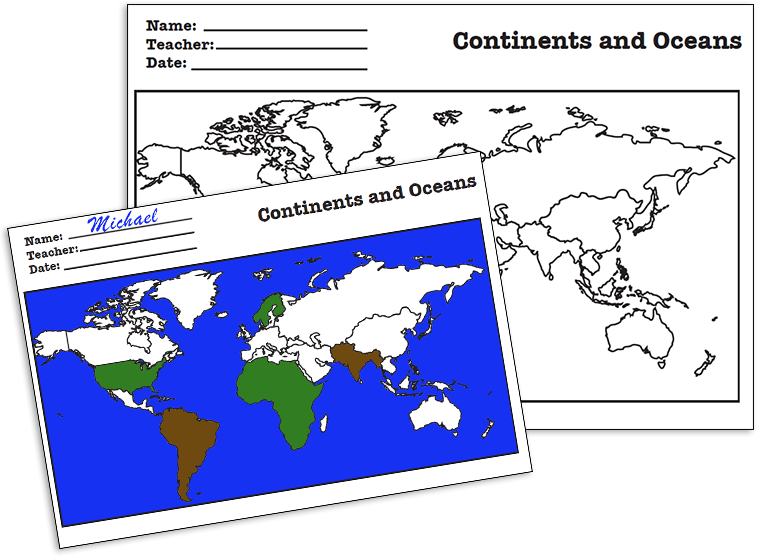 Continents And Oceans Map - World Map (760x560), Png Download
