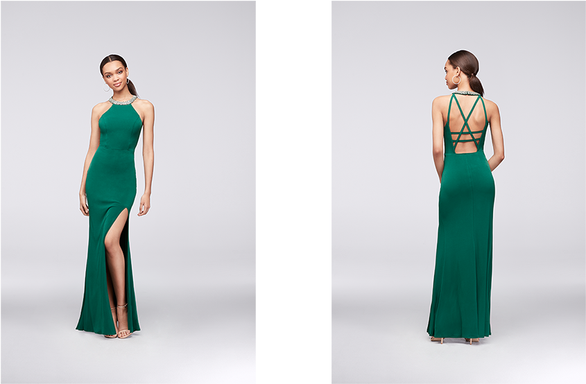 Green Dress Davids Bridal Prom (1100x800), Png Download