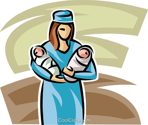 Nurse With Two Newborn Babies Royalty Free Vector Clip - Nurse With Baby Clipart (480x405), Png Download