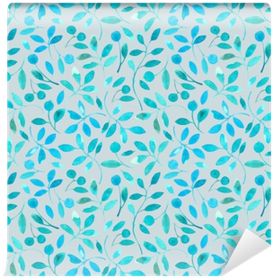 Floral Seamless Pattern With Blue Branches And Berries - Watercolor Painting (400x400), Png Download