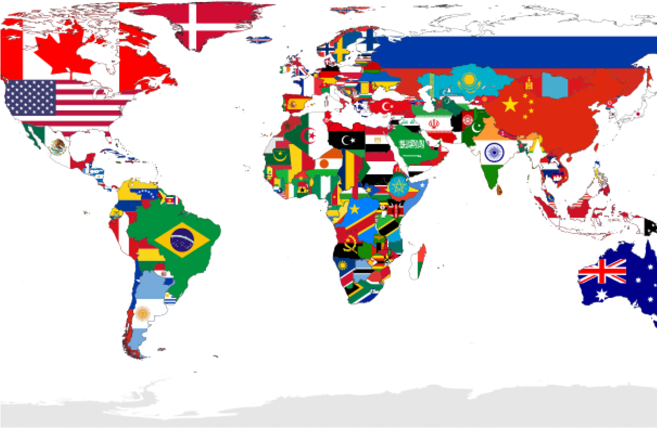 Is Having An Accent A Bad Thing - Map Of The World With Country Flags (1300x860), Png Download