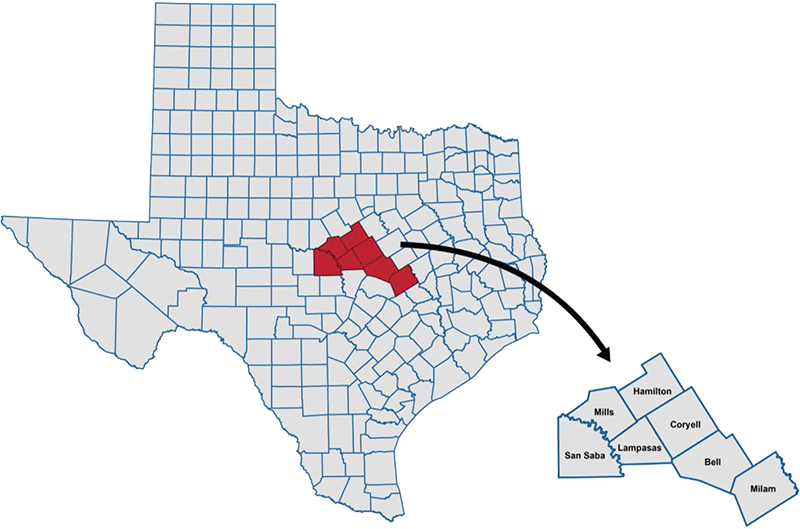 The Central Texas Council Of Governments 9 1 1 Addressing - Map Of Texas (800x529), Png Download
