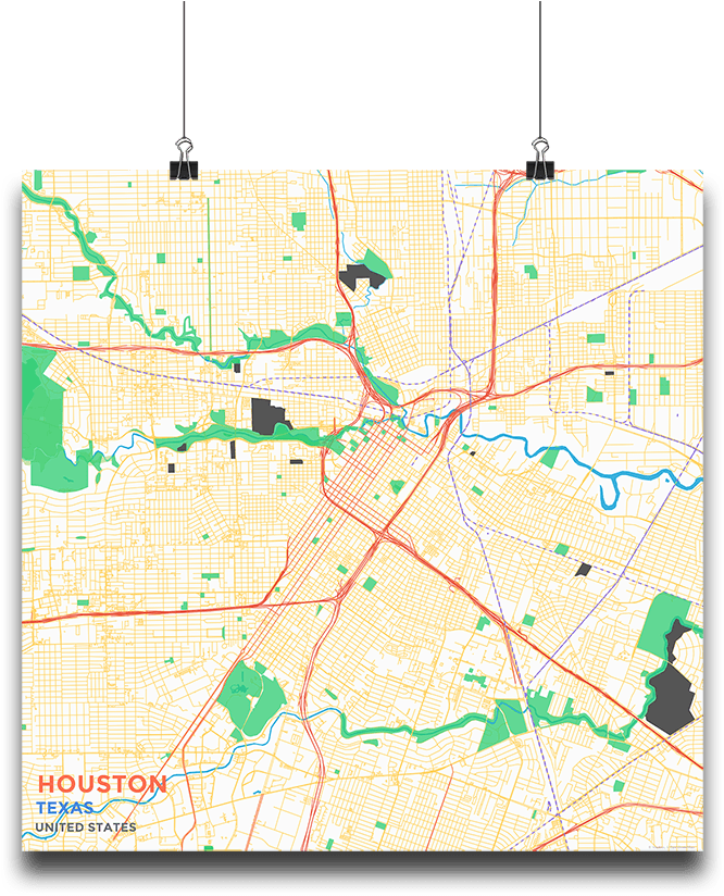 Premium Map Poster Of Houston Texas - Atlas (683x1024), Png Download