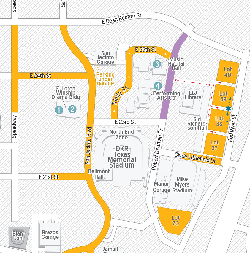Map Of Parking Surrounding Fine Arts Venues - Austin (842x853), Png Download