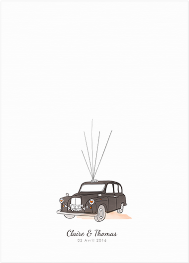Custom London Taxi Wedding Guest Book Finger Print - Pepper & Joy London Taxi Wedding Guest Book (700x700), Png Download