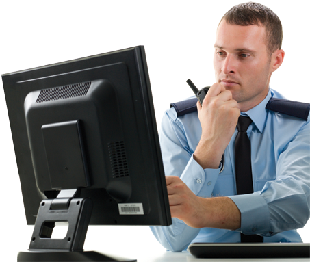Static Security Guards Townsville, Cairns, Brisbane, - Security Guard With Computer (460x382), Png Download