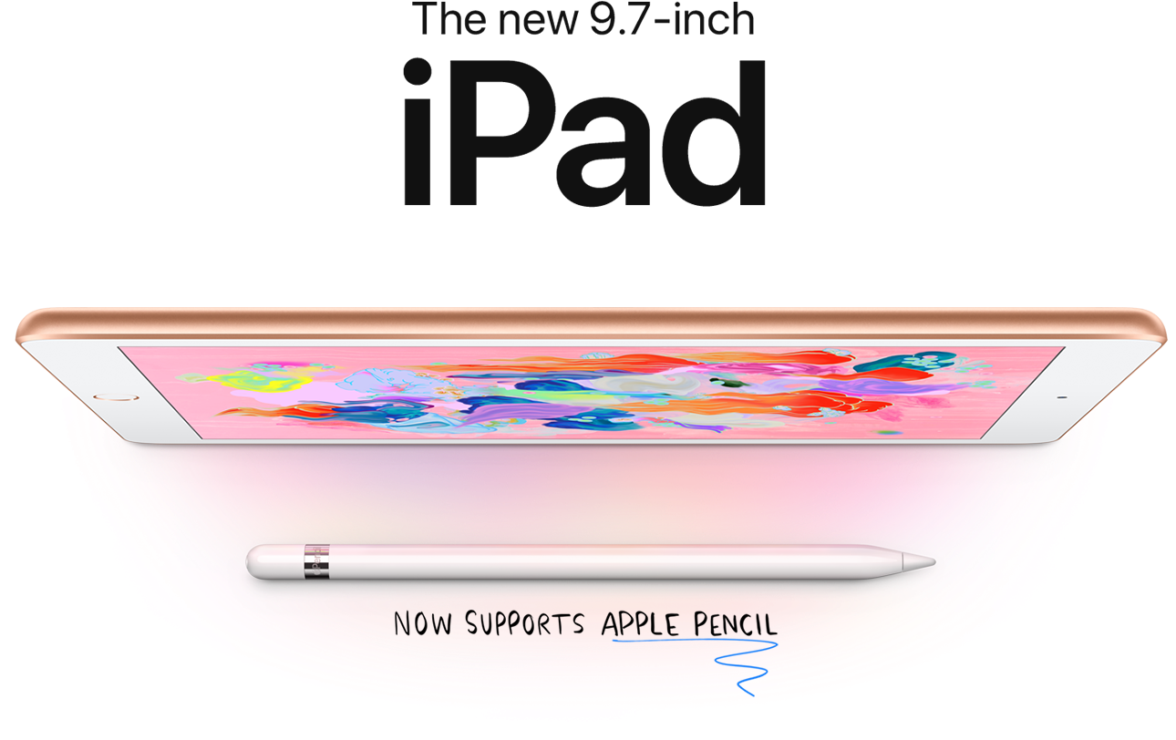 The New - Ipad 2018 With Apple Pencil (1920x1038), Png Download