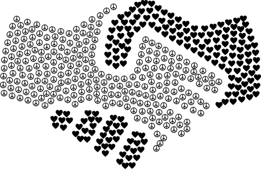 Peace, Love, Handshake, Hearts, Passion - Handshake Images Black And White (525x340), Png Download