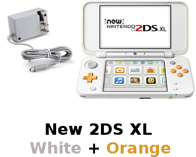 Nintendo 2ds Or 2ds Xl With Ac Adapter Choose Your - New Nintendo 2ds Xl Console White Orange (400x400), Png Download