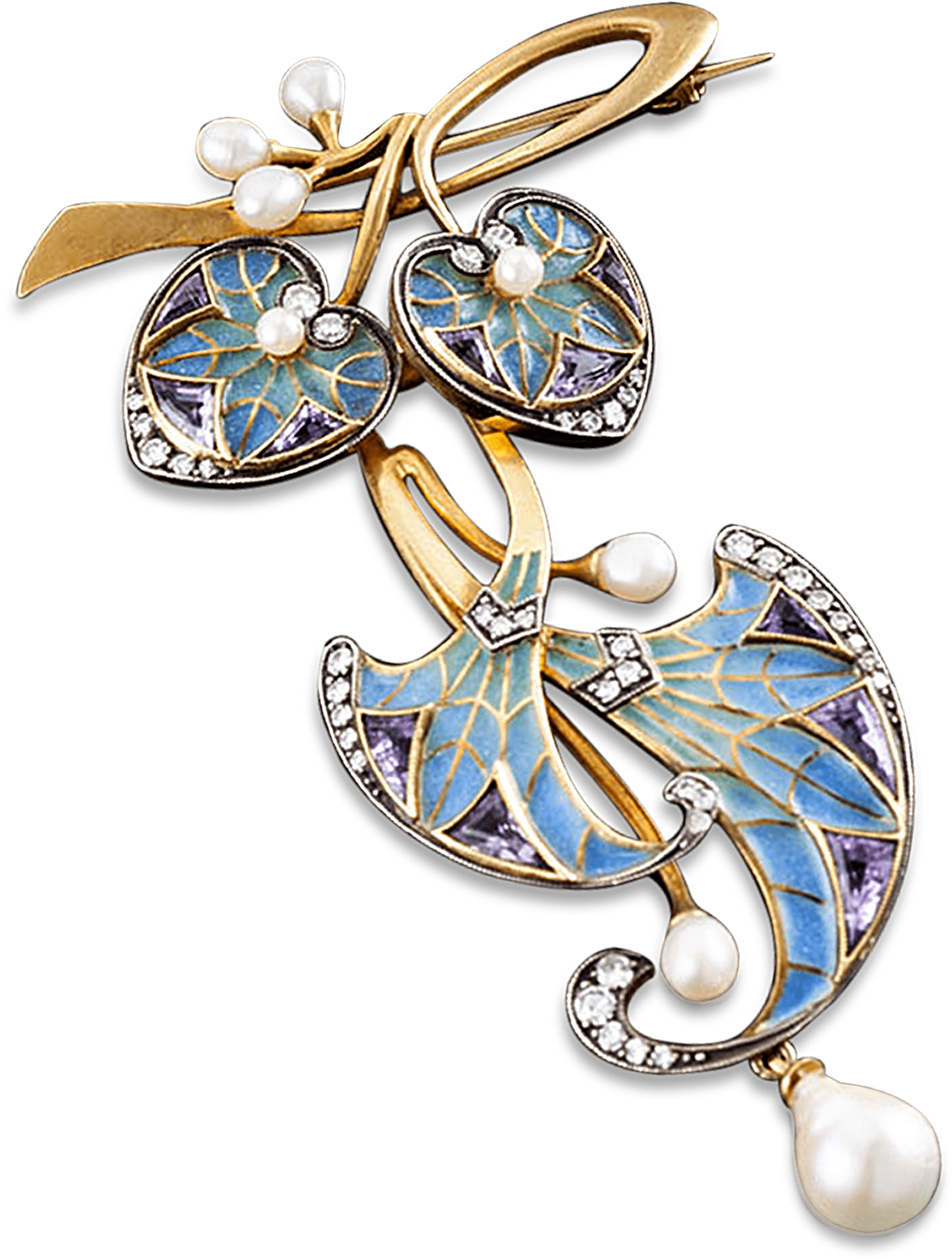 Art Nouveau Plique À Jour Enamel Brooch - Plique-à-jour (2000x2500), Png Download