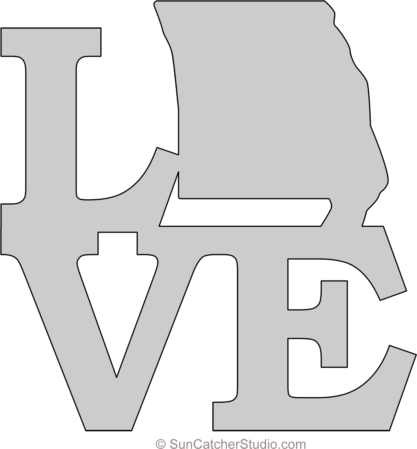 Missouri Love Map Outline Scroll Saw Pattern Shape - Stencil (1500x1596), Png Download