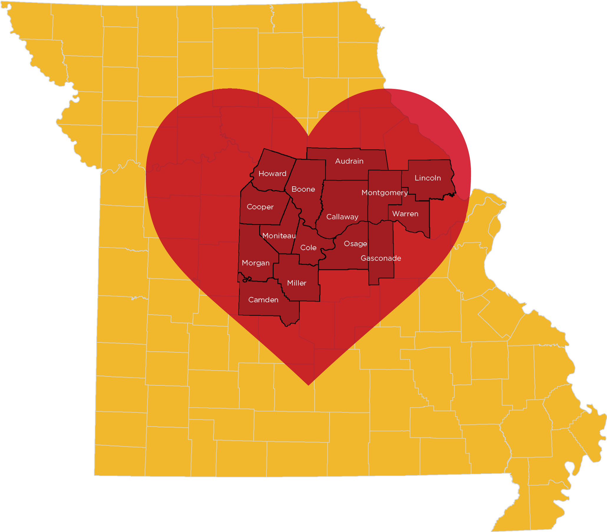 Heart Of Missouri Regional Professional Development - Map Of Missouri (2127x1822), Png Download