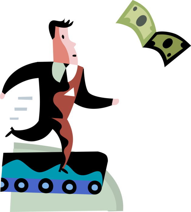 Entrepreneur Runs On Treadmill Chasing Money - Vector Graphics (629x700), Png Download