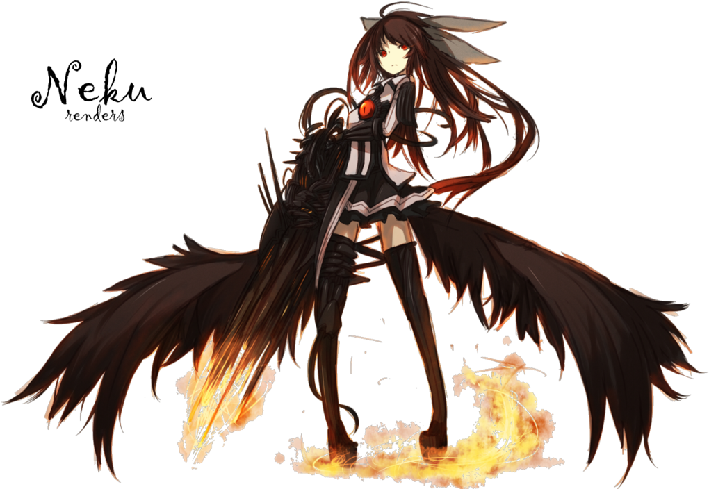 Black Hair Anime Girl Render By Nekusan-d6pd712 - Black Winged Anime Girl (1024x736), Png Download