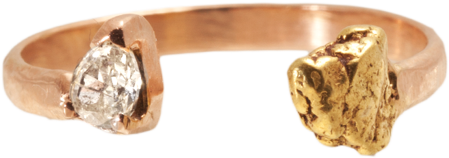 Rose Gold, Diamond And Gold Nugget Open Ring - Ring (1000x1000), Png Download