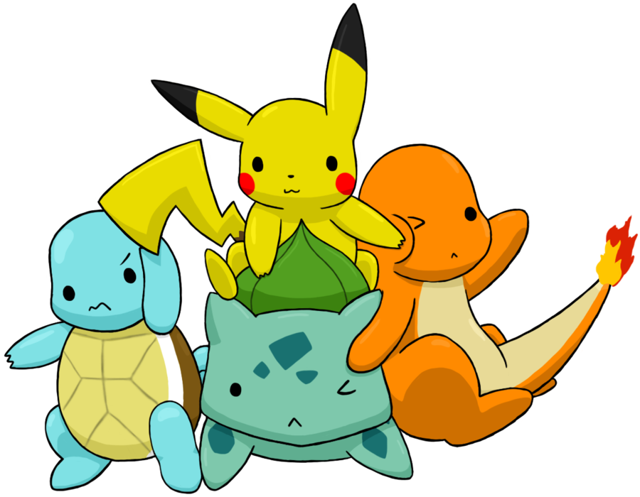 Pokemon Kanto Starters And Pikachu (900x700), Png Download