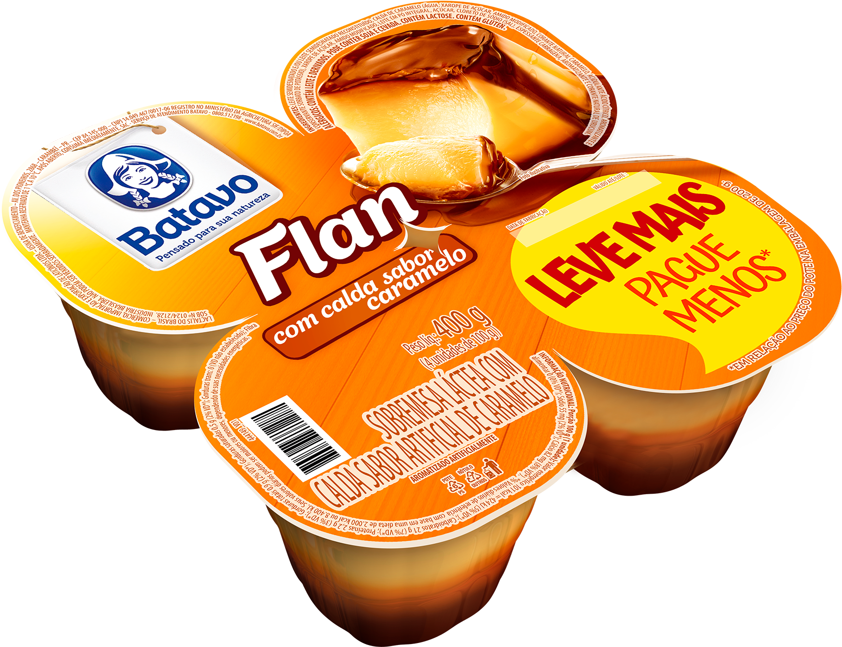 Sobremesa Flan Caramelo 4x100g - Flan Batavo 400g (2000x1642), Png Download