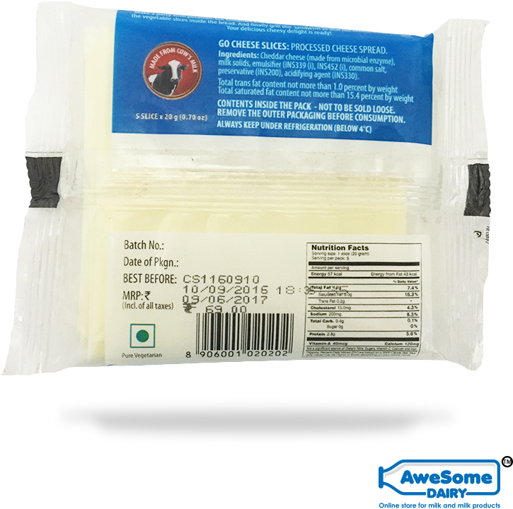 Awesome Dairy Go Cheese Slice Plain 100gm Image - Go Cheese Slice Price (800x800), Png Download