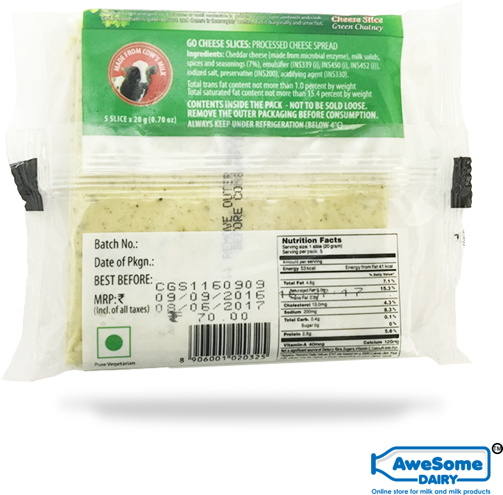 Awesome Dairy Go Cheese Slice Green Chutney 100gm - Go Cheese Green Chutney Slice (800x800), Png Download