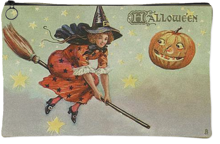 Vintage Halloween Witch Makeup Bag Free When You Spend - Vintage Halloween Postcard Witch (1024x1024), Png Download