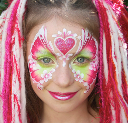 Jenny Saunders Flouro Pink Butterfly Face Painting - Painting (444x427), Png Download