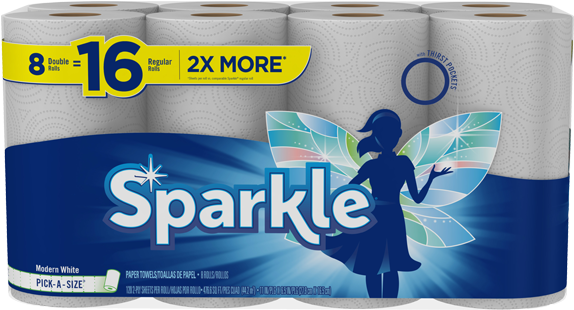 Just White Paper Towels Double Roll - Sparkle Paper Towels (600x337), Png Download