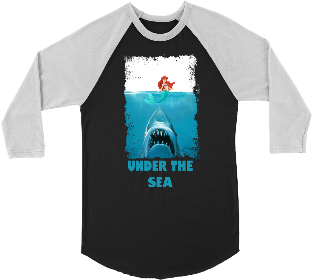 Jaws Little Mermaid Parody T-shirt Raglan Under The - Band Dad 3/4 Sleeve Shirt (1024x1024), Png Download