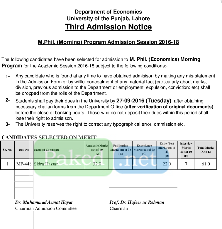 Merit, Last Merit, Semester, University, College, 2015, - Punjab University Bs Economics Merit List (850x1100), Png Download