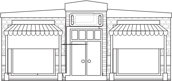 Store Fronts Shop 17 Black White Line Art 555px - Clip Art (555x407), Png Download