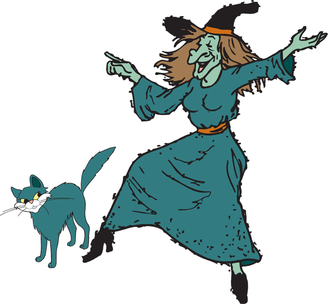 Fun Halloween Witch Clipart Kid - Witch And Her Cat Clipart (675x626), Png Download