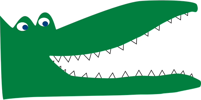 Crocodile Lizard Eyes Green Mouth Sharp Da - Crocodile Cartoon Mouth Open (680x340), Png Download